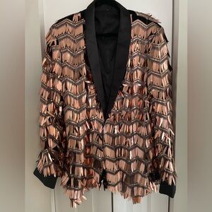 Sequin Embellished Women's Jacket - Black and Rose Gold